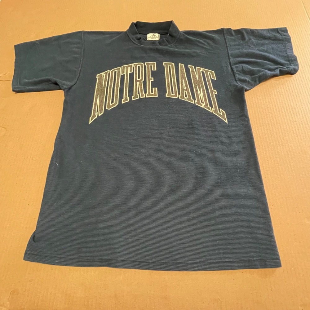 Vintage Notre Dame T-Shirt M 1990s Galt Sand USA Made Navy Blue Arched Spellout